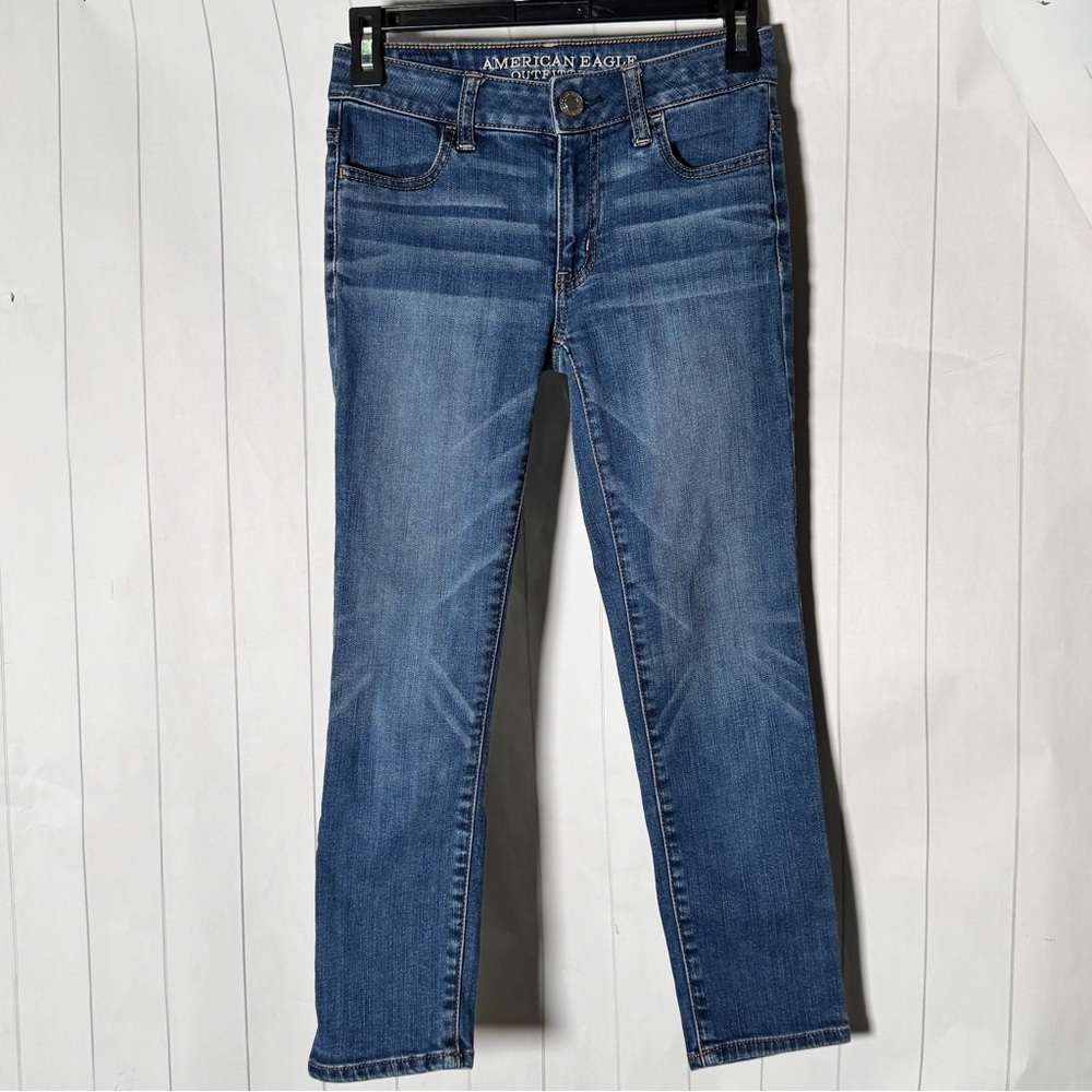 American Eagle Hi-Rise Jegging Crop Super Stretch Jeans Plain Denim Basics sz 00